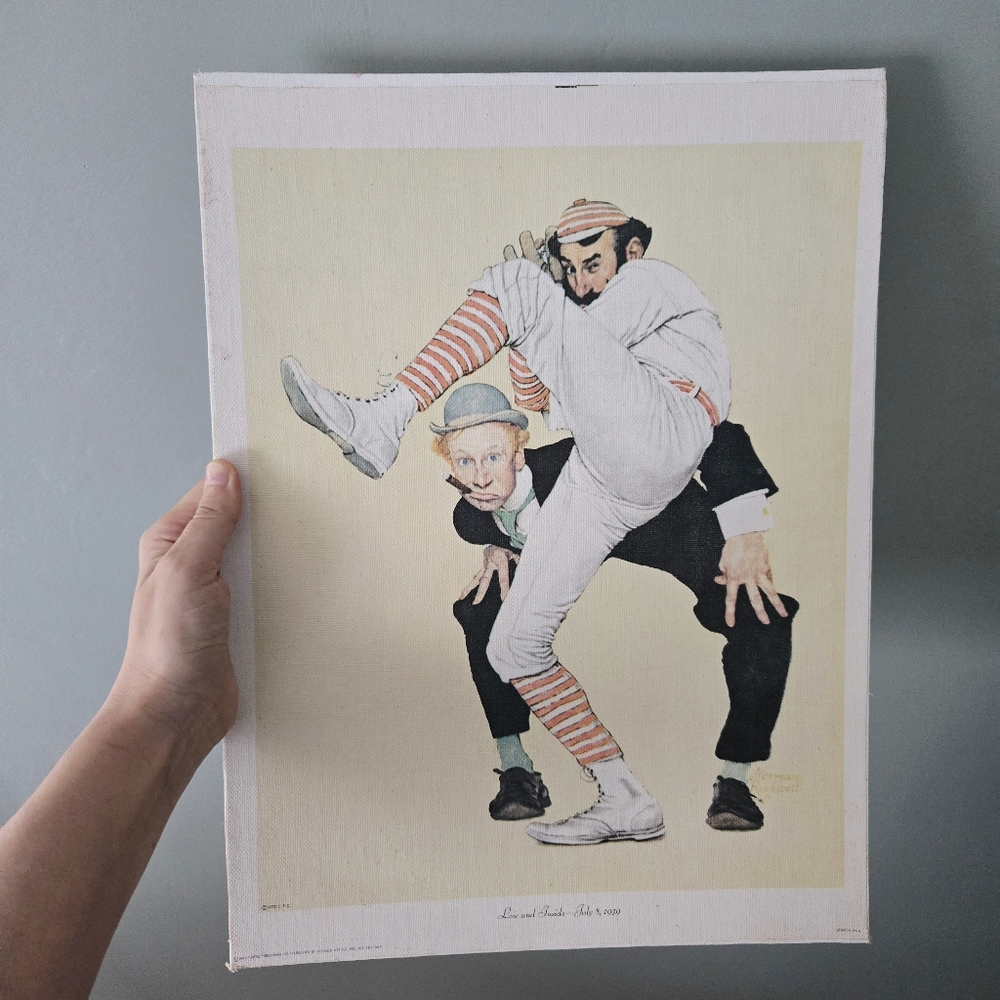 Vintage Norman Rockwell "Low and Inside" Baseball "The Wind Up" Canvas Print - Picture 4 of 7